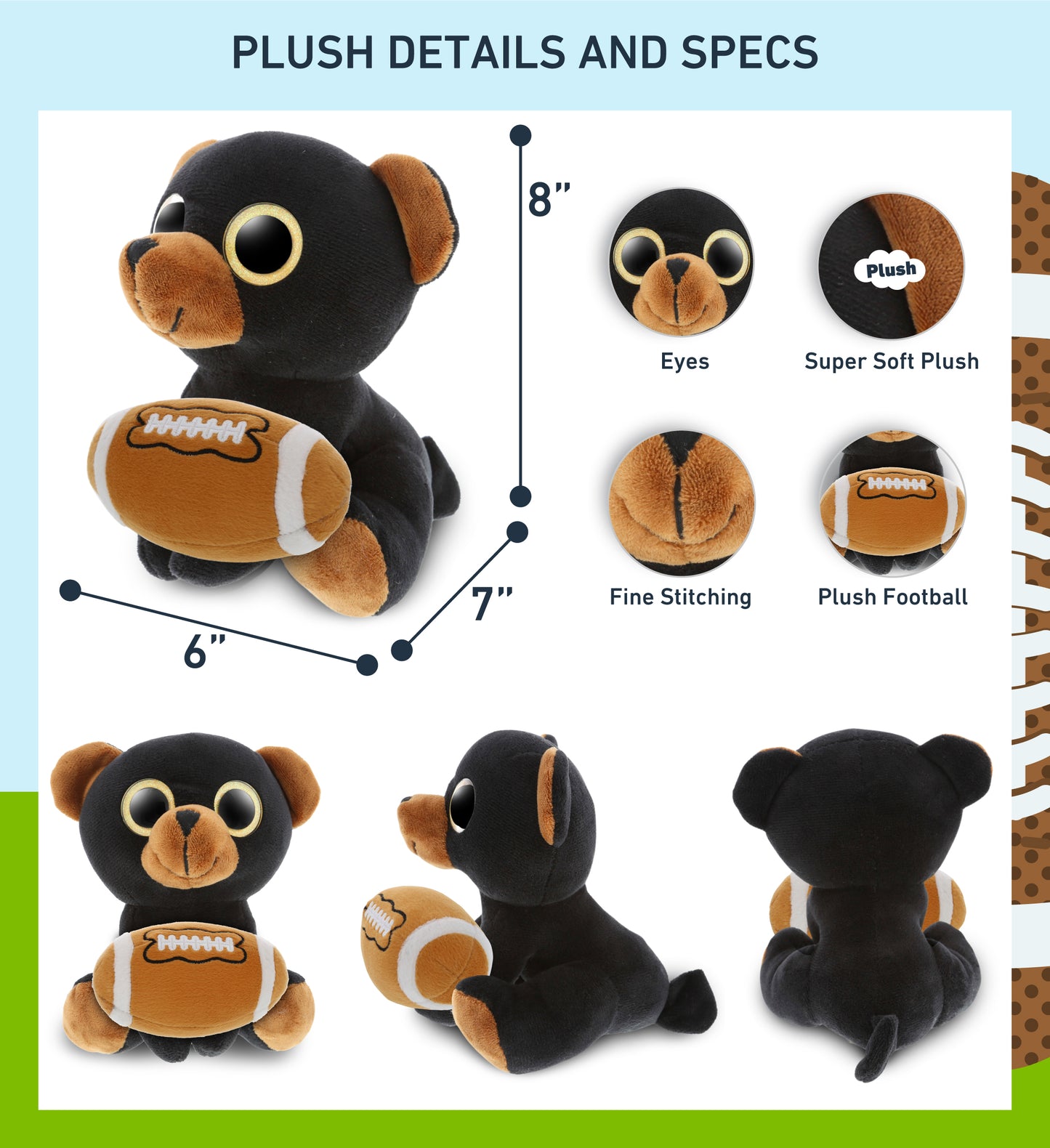 SPARKLE EYES PLUSH - LARGE BLACK BEAR With Football Plush