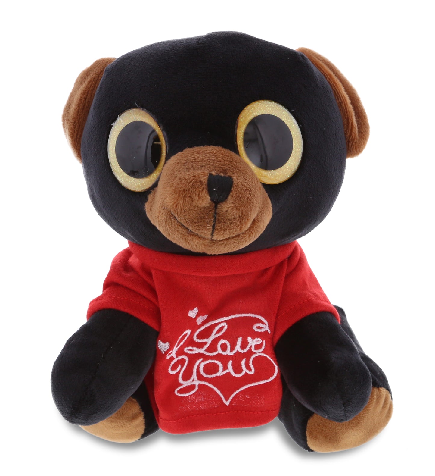 PLUSH I LOVE YOU RED SHIRT- SPARKLE EYES PLUSH - LARGE BLACK BEAR
