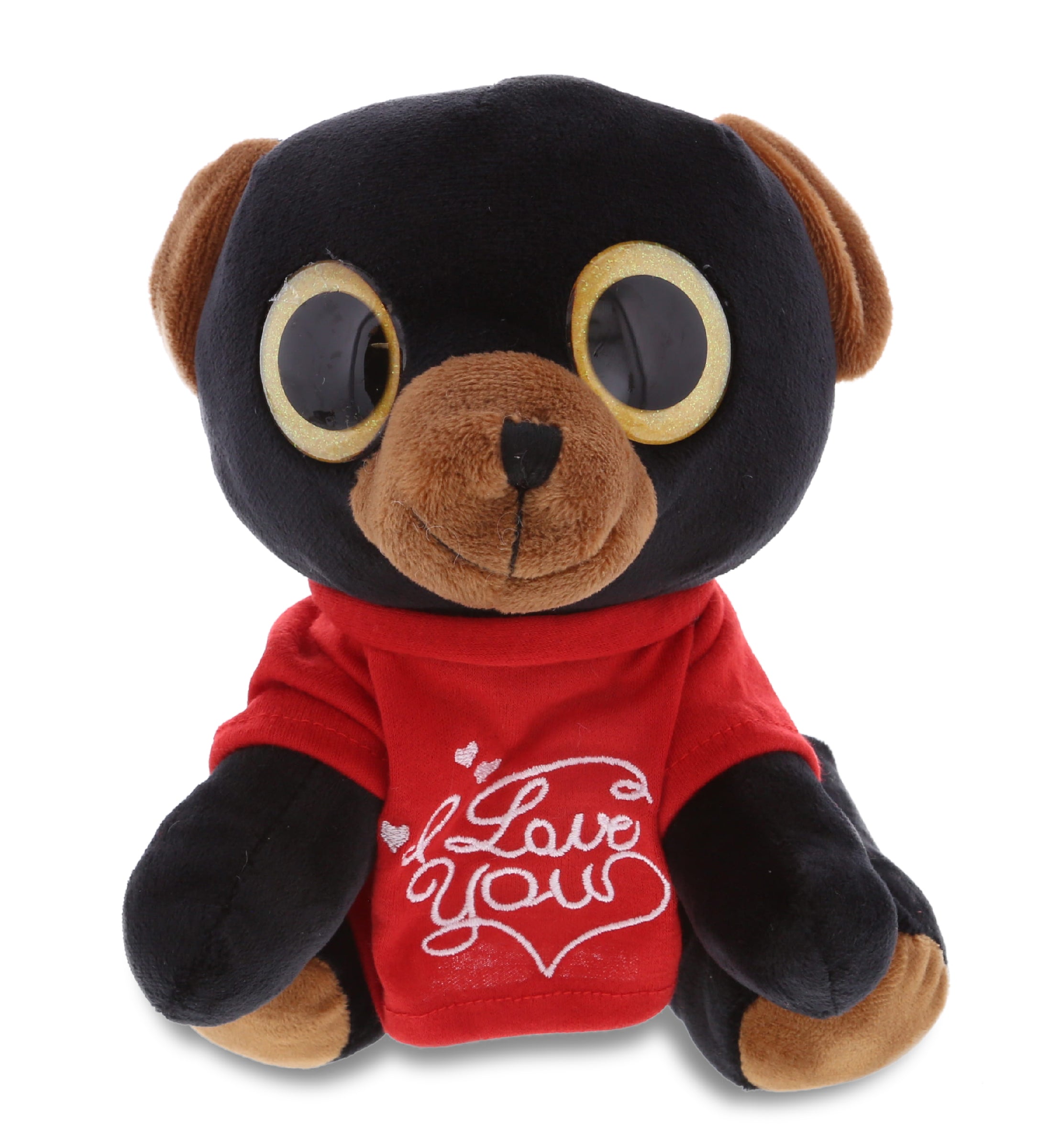 PLUSH I LOVE YOU RED SHIRT- SPARKLE EYES PLUSH - LARGE BLACK BEAR