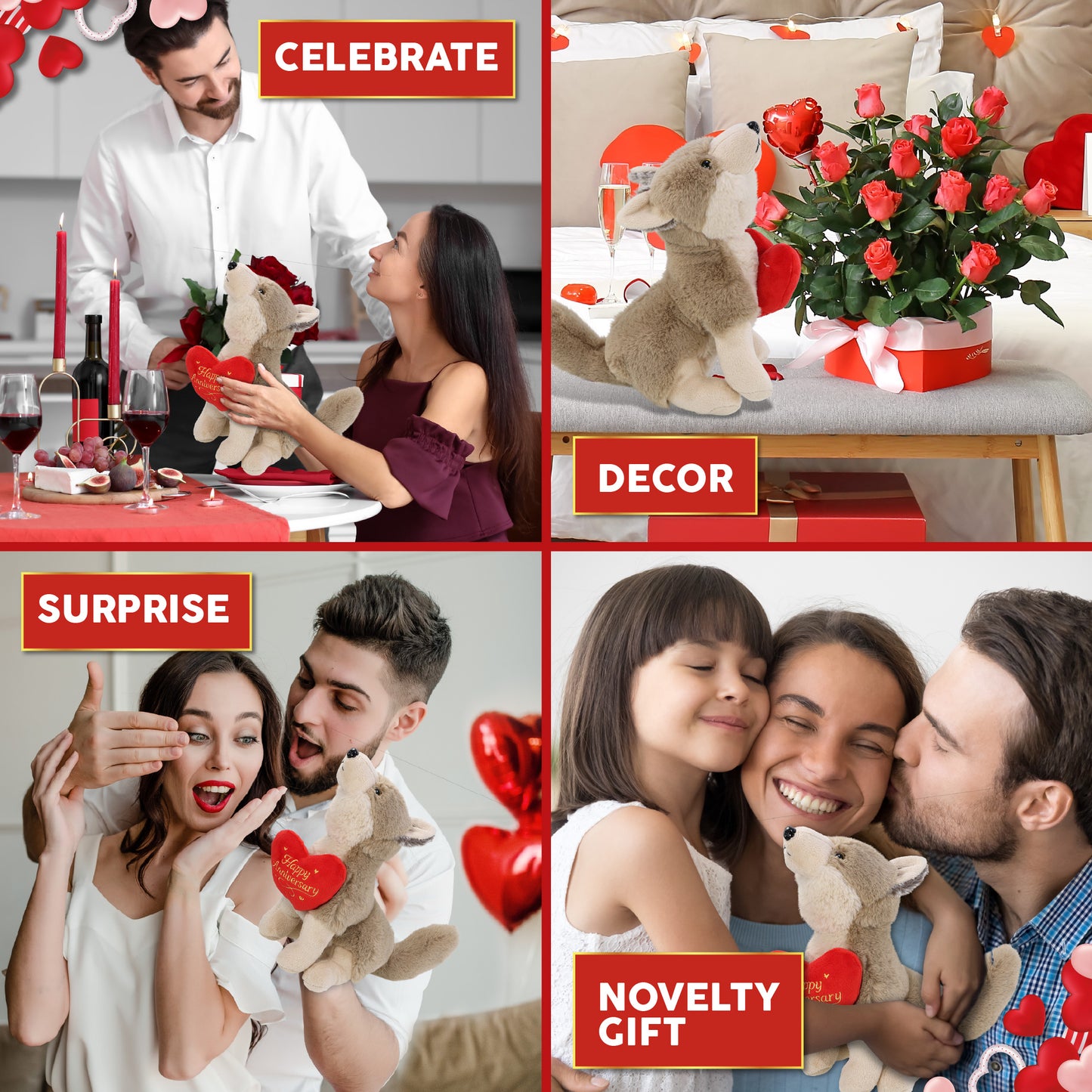 SUPER-SOFT PLUSH - HOWLING WOLF 10.5" WITH HAPPY ANNIVERSARY HEART