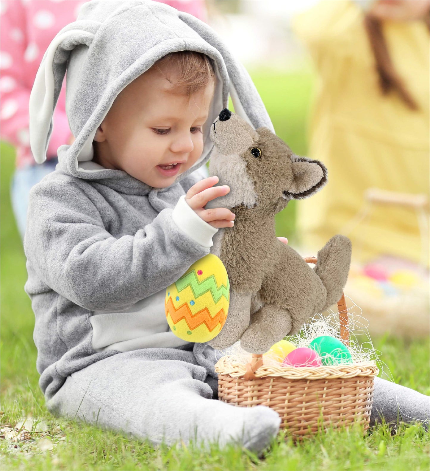 DolliBu Super Soft Howling Wolf with Yellow Easter Egg Plush Toy - 10.5 Inches