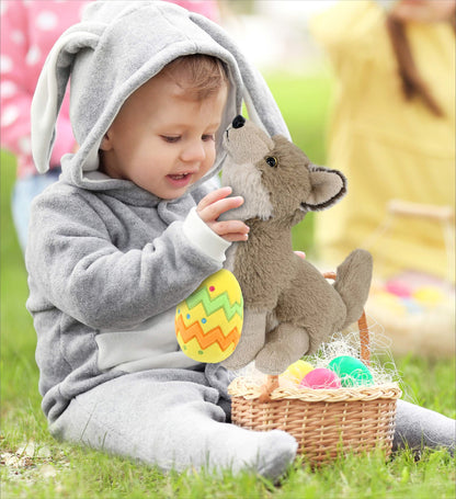 DolliBu Super Soft Howling Wolf with Yellow Easter Egg Plush Toy - 10.5 Inches