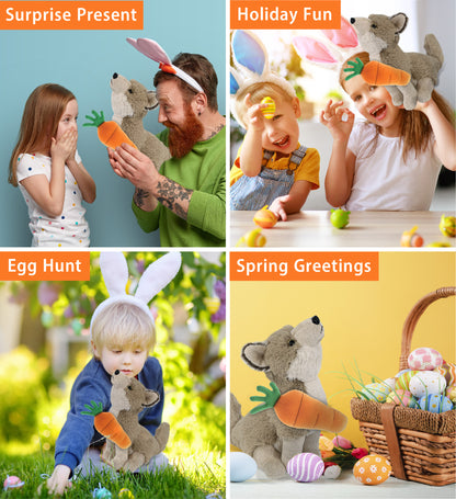 DolliBu Happy Easter Super Soft Plush Howling Wolf with Carrot - 10.5 Inches
