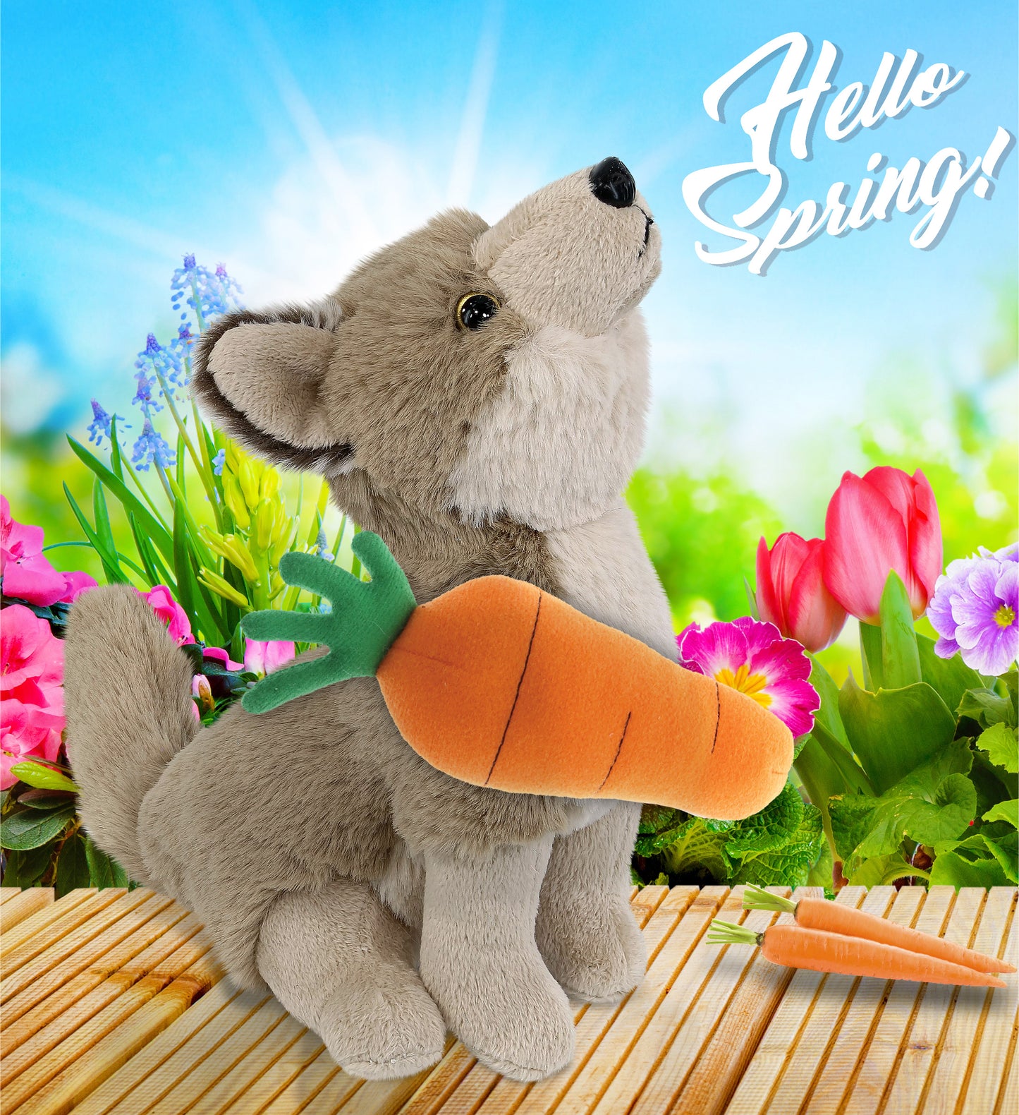 DolliBu Happy Easter Super Soft Plush Howling Wolf with Carrot - 10.5 Inches