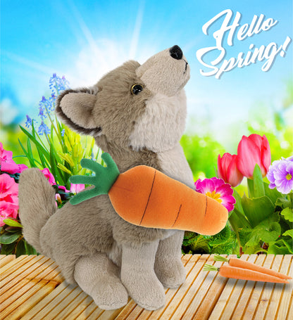 DolliBu Happy Easter Super Soft Plush Howling Wolf with Carrot - 10.5 Inches
