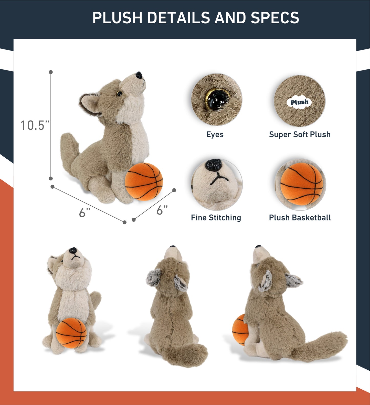 SUPER-SOFT PLUSH - HOWLING WOLF 10.5" WITH BASKETBALL PLUSH