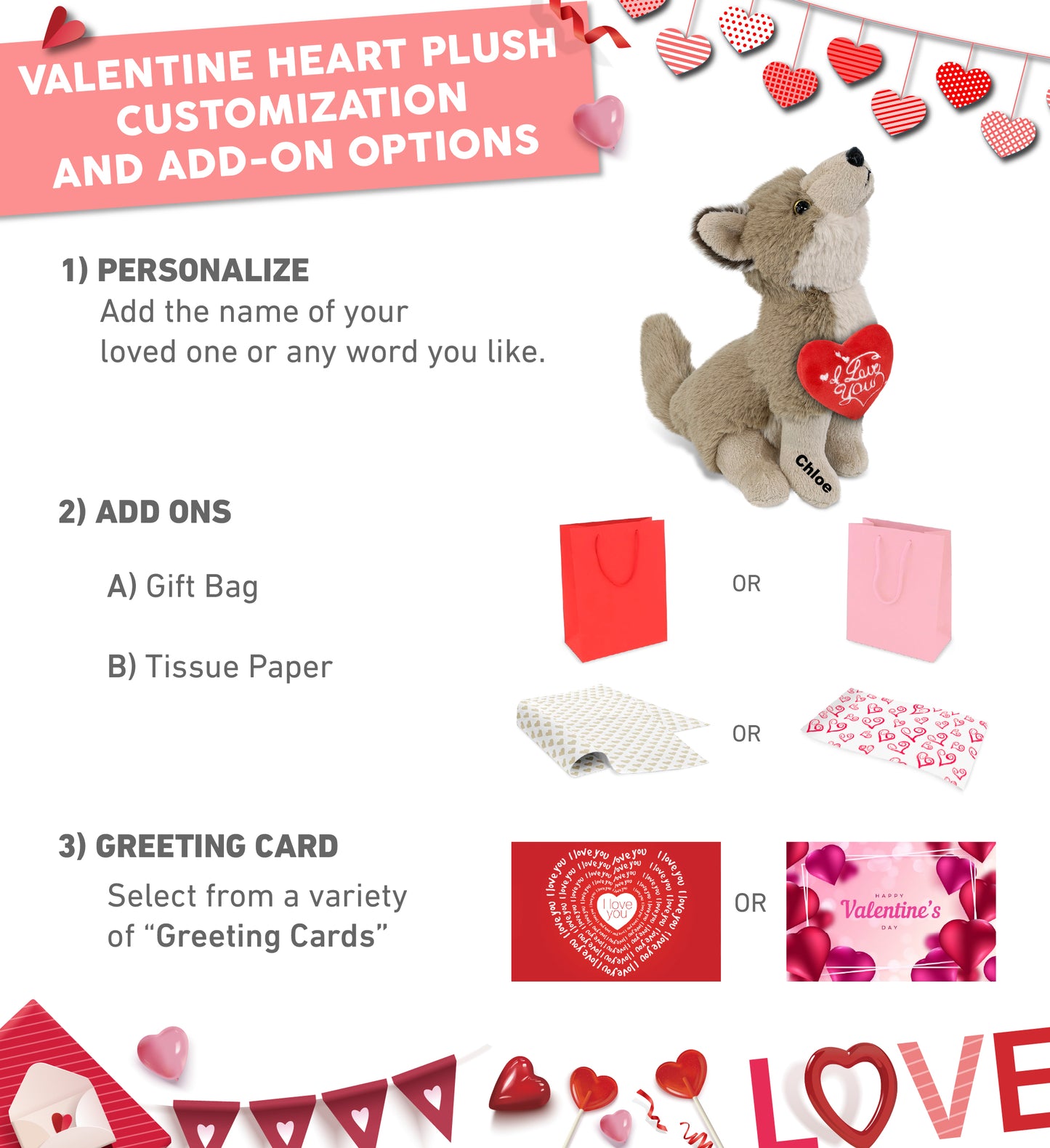 PLUSH I LOVE YOU RED HEART - SUPER-SOFT PLUSH - HOWLING WOLF 10.5"