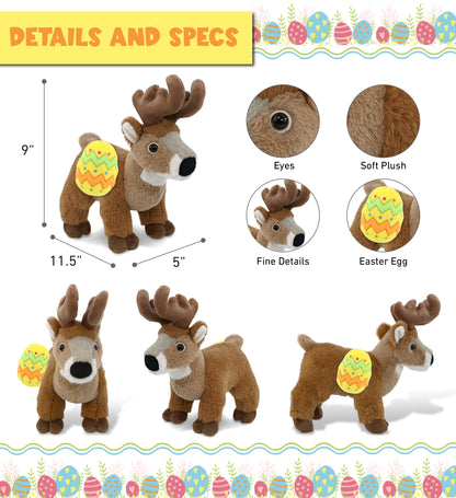 DolliBu Super Soft Standing Deer with Yellow Easter Egg Plush Toy - 9 Inches