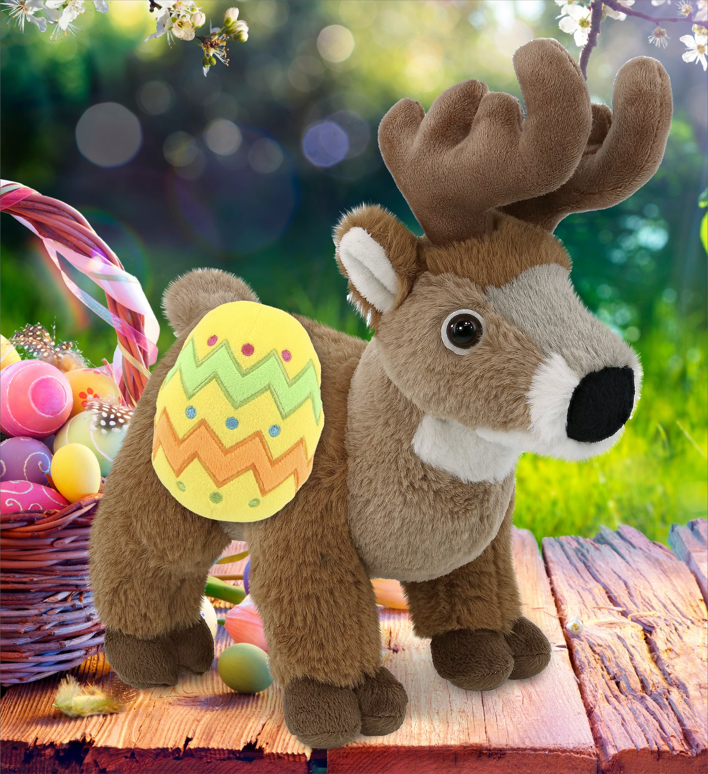 DolliBu Super Soft Standing Deer with Yellow Easter Egg Plush Toy - 9 Inches