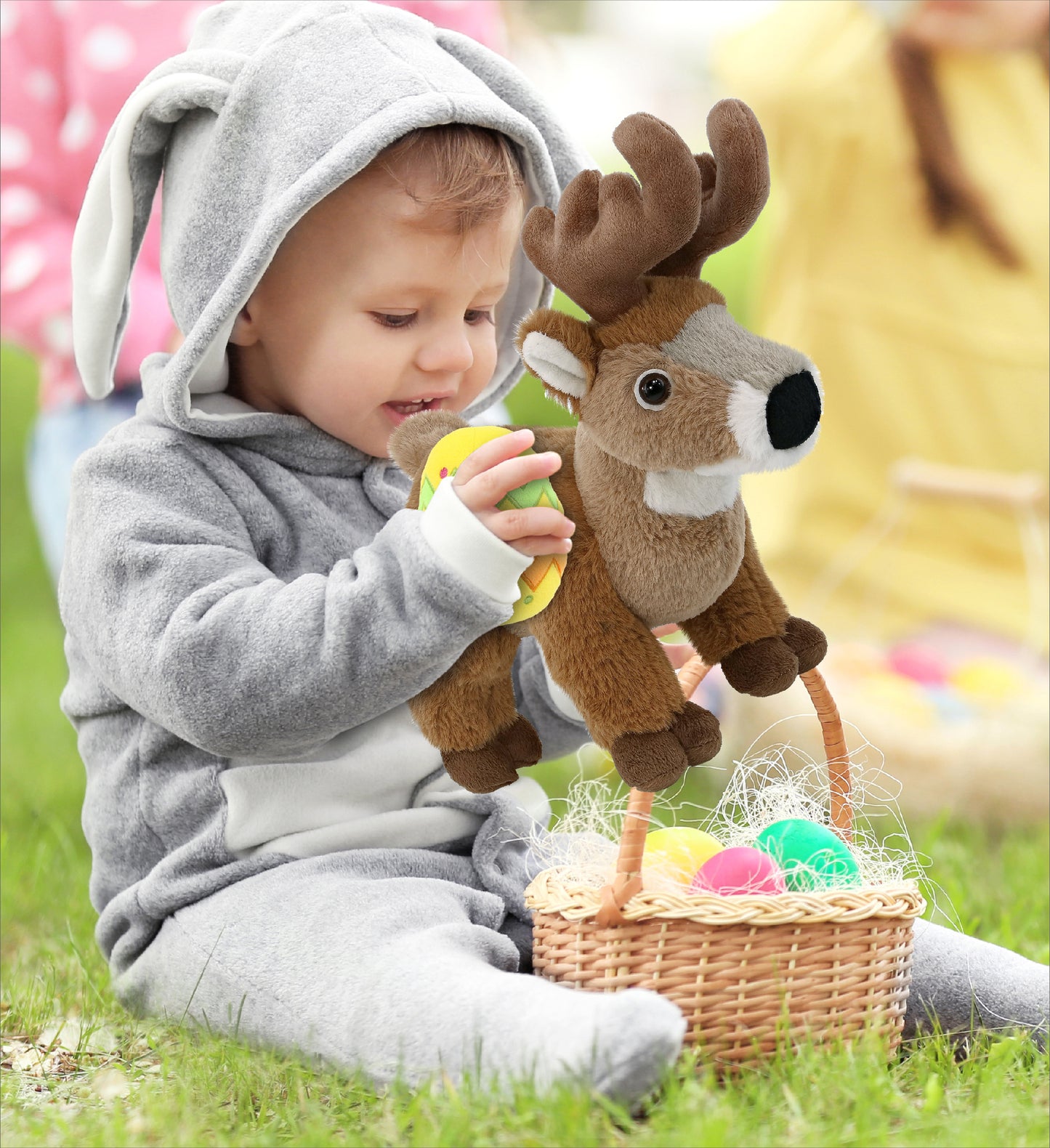 DolliBu Super Soft Standing Deer with Yellow Easter Egg Plush Toy - 9 Inches
