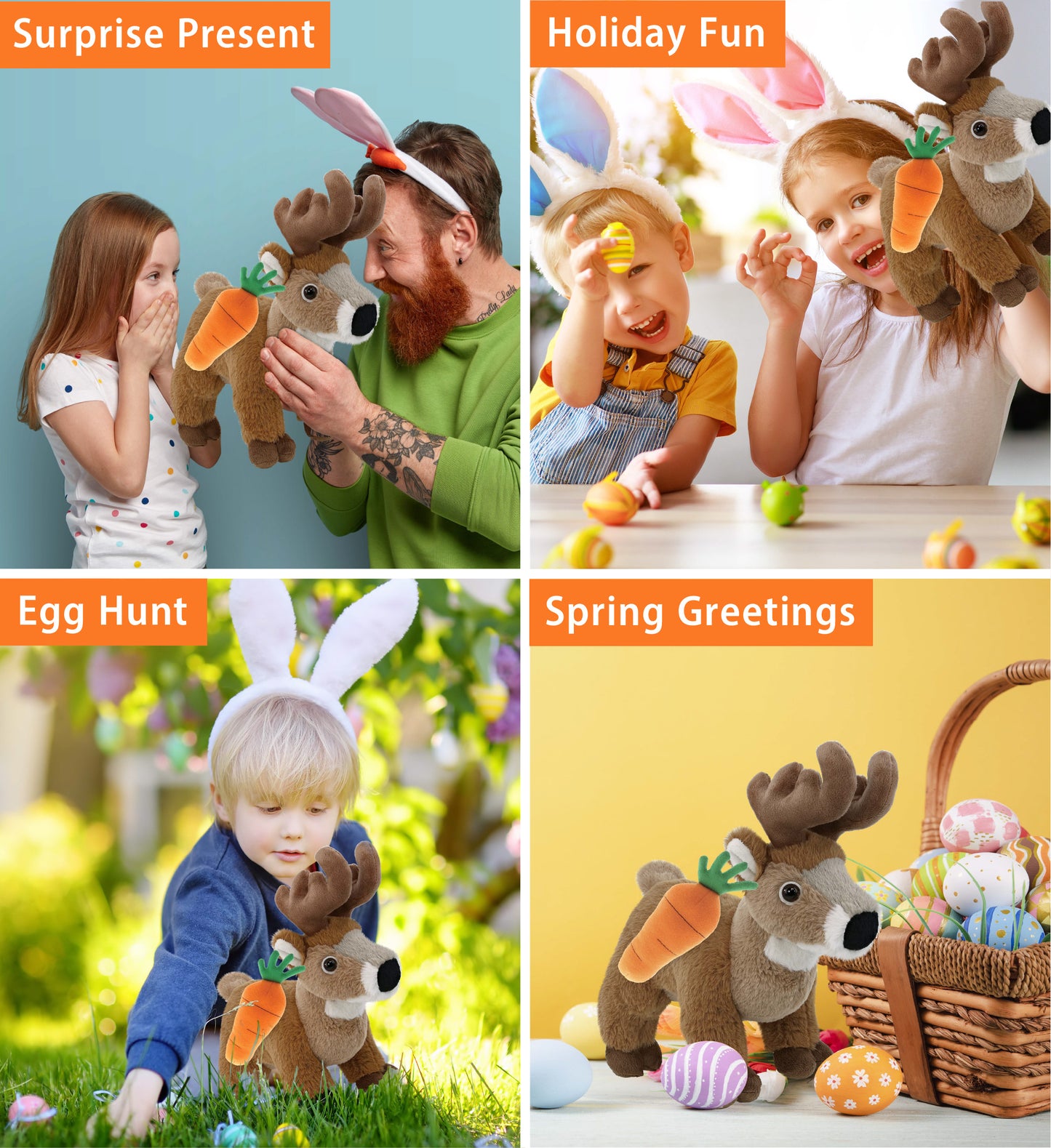 DolliBu Happy Easter Super Soft Plush Standing Deer with Carrot - 9 Inches