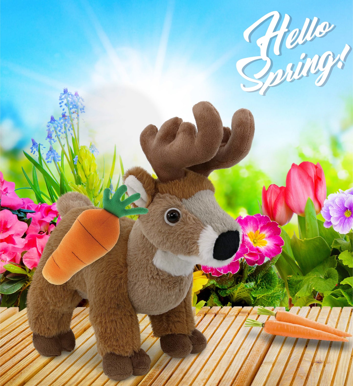 DolliBu Happy Easter Super Soft Plush Standing Deer with Carrot - 9 Inches