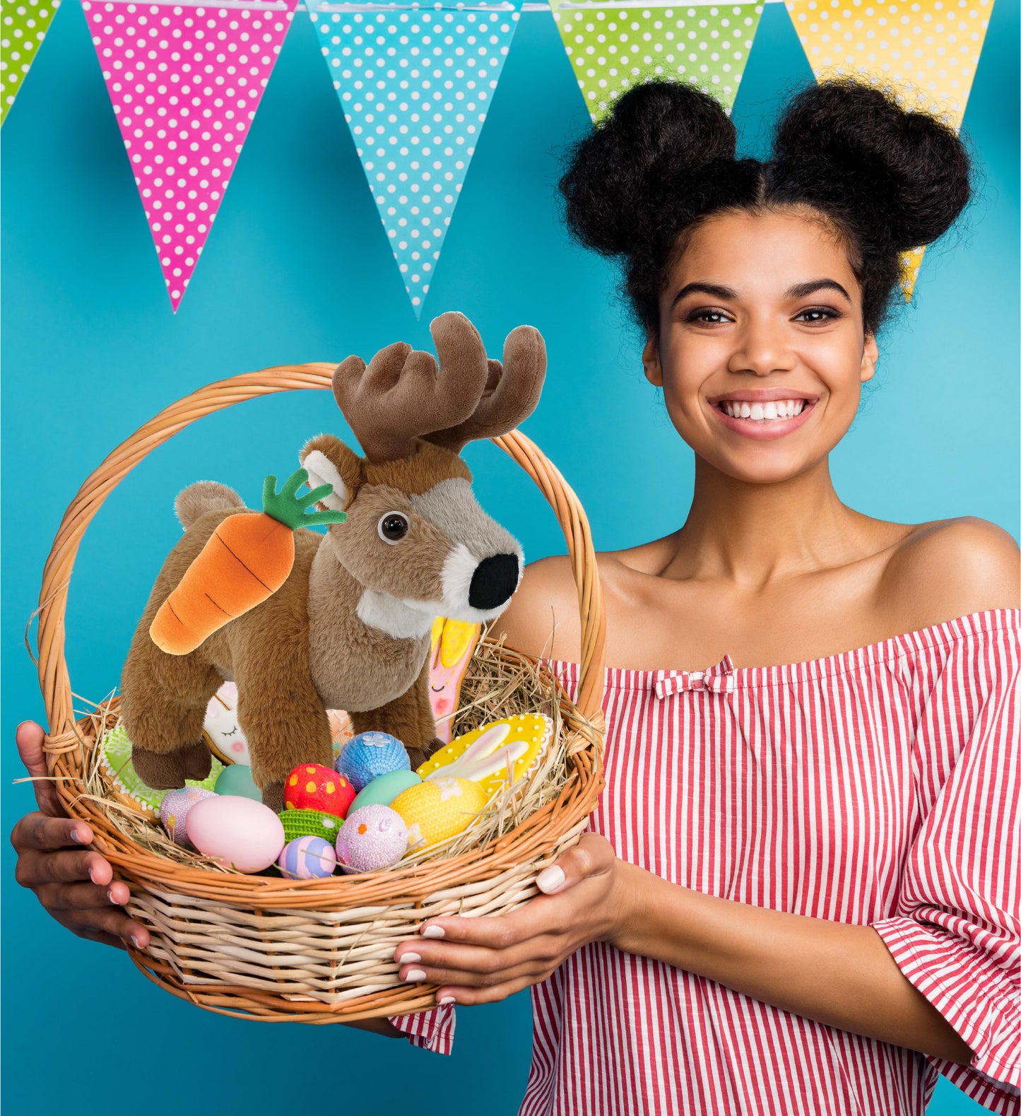 DolliBu Happy Easter Super Soft Plush Standing Deer with Carrot - 9 Inches