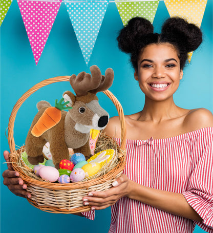 DolliBu Happy Easter Super Soft Plush Standing Deer with Carrot - 9 Inches