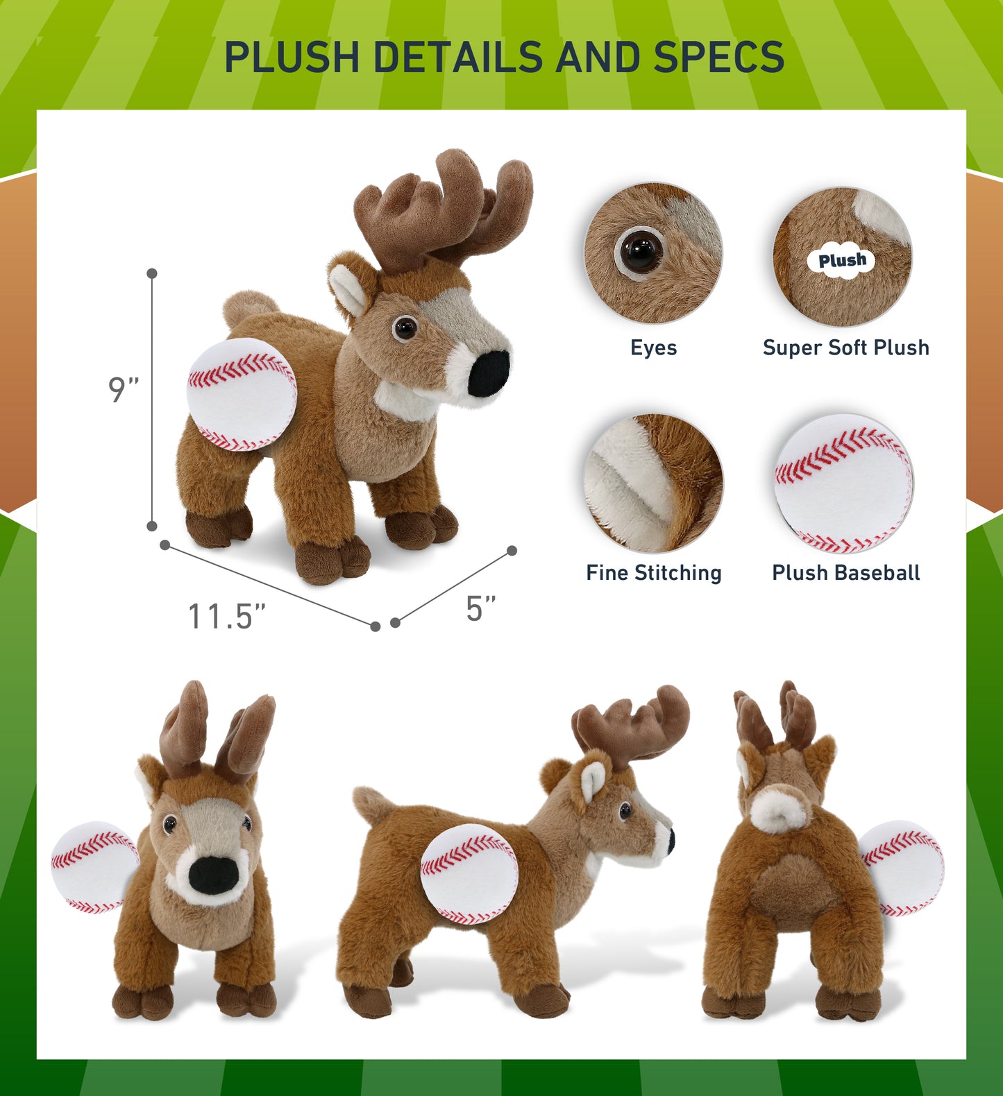 SUPER-SOFT PLUSH - STANDING DEER 9" WITH BASEBALL PLUSH