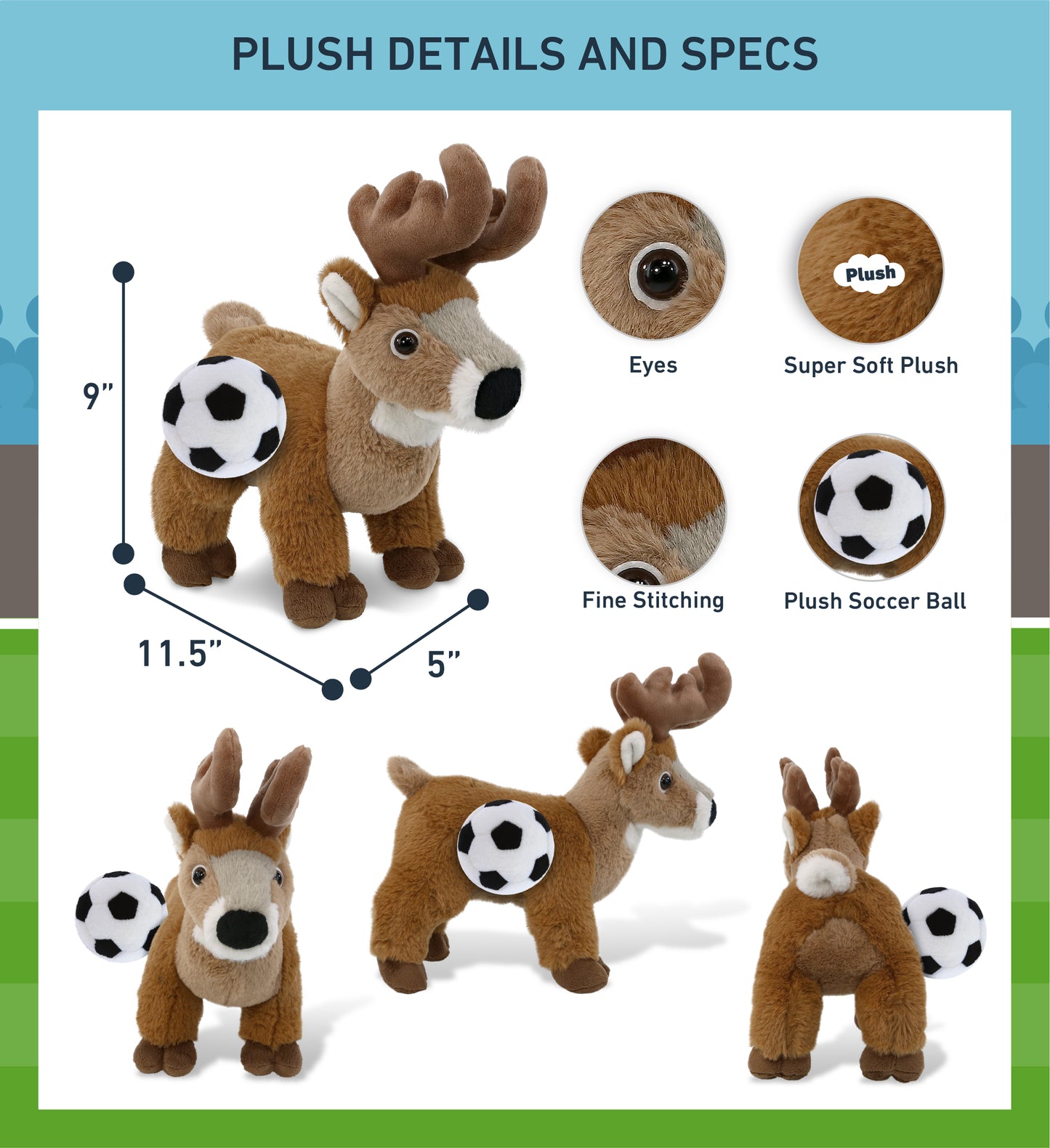 SUPER-SOFT PLUSH - STANDING DEER 9" WITH SOCCER PLUSH