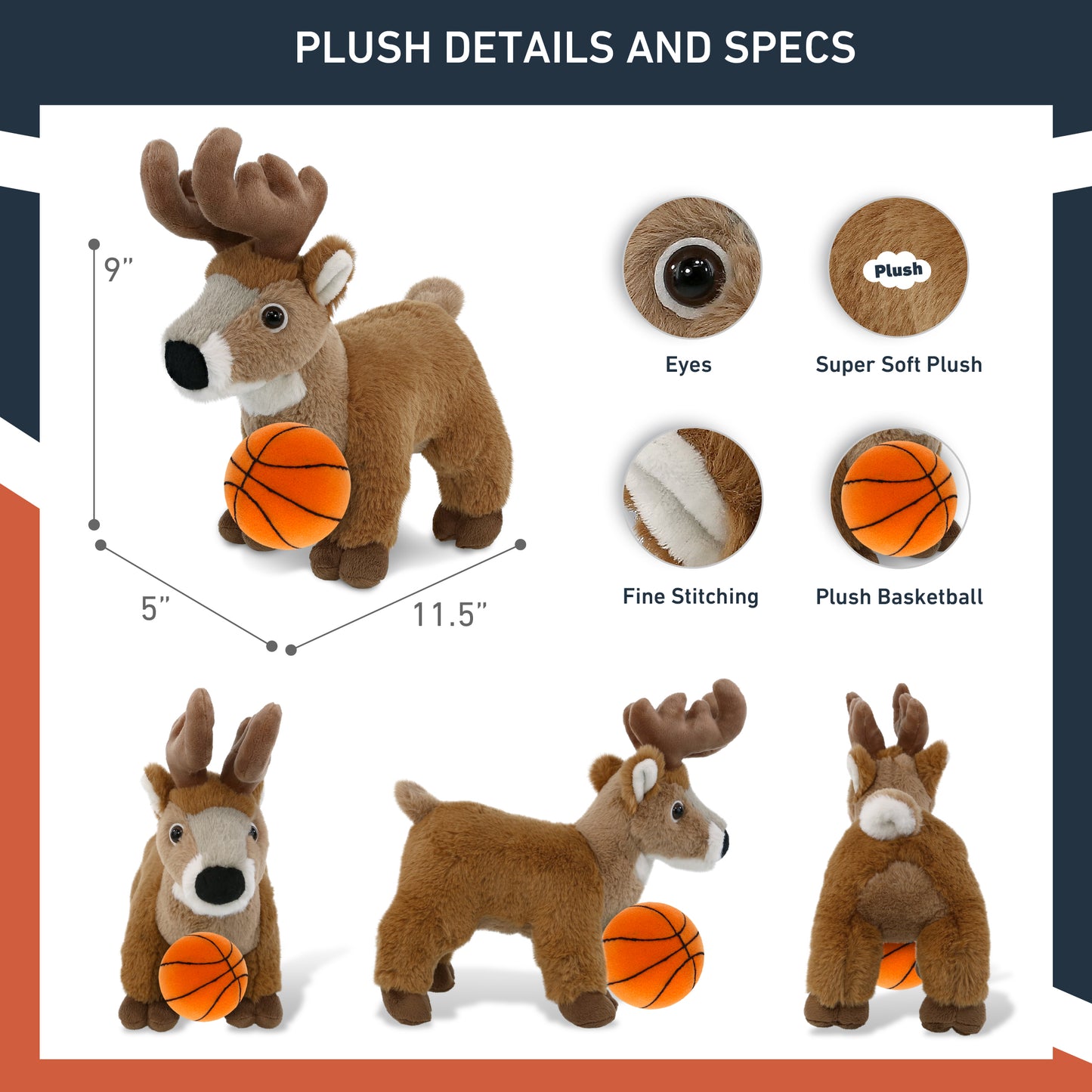 SUPER-SOFT PLUSH - STANDING DEER 9" WITH BASKETBALL PLUSH