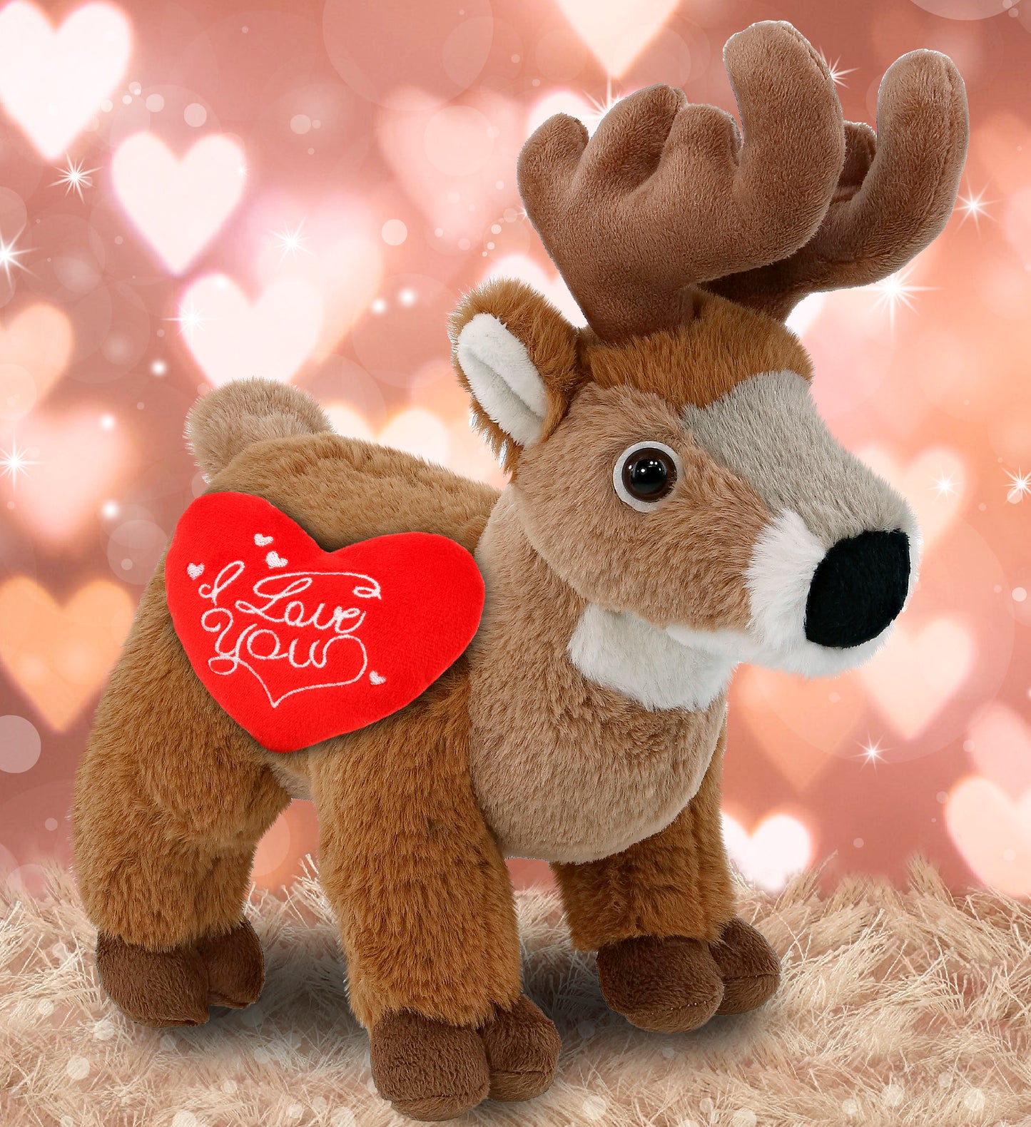 PLUSH I LOVE YOU RED HEART - SUPER-SOFT PLUSH - STANDING DEER 9"