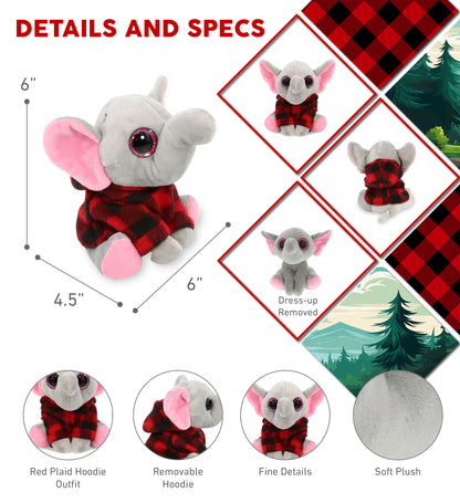 SPARKLE EYES PLUSH - SMALL ELEPHANT WITH RED PLAID HOODIE