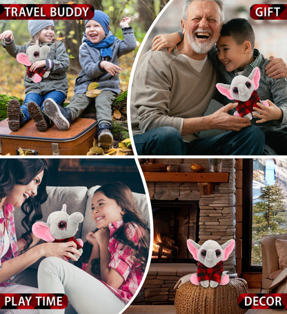 SPARKLE EYES PLUSH - SMALL ELEPHANT WITH RED PLAID HOODIE