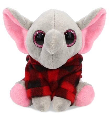 SPARKLE EYES PLUSH - SMALL ELEPHANT WITH RED PLAID HOODIE