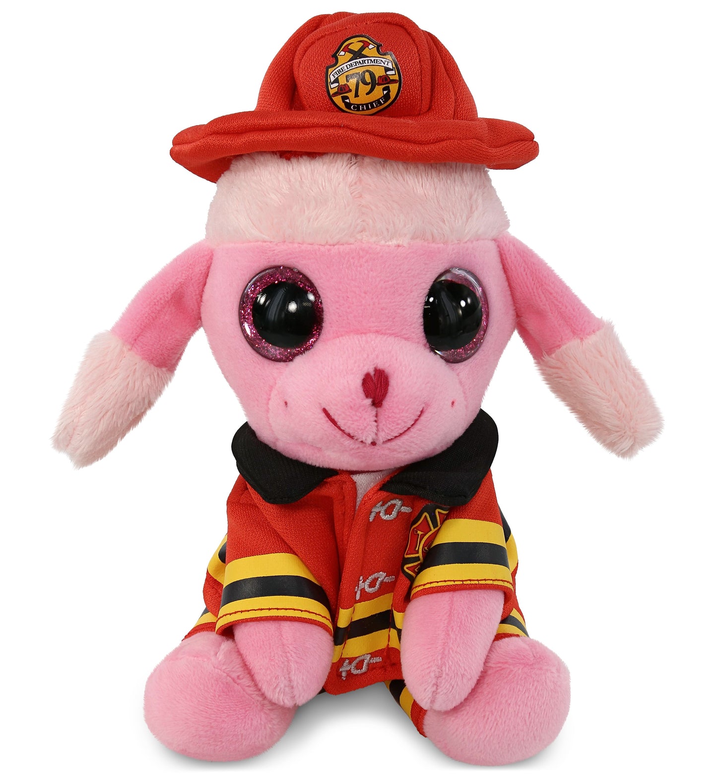 PLUSH FIREMAN - SPARKLE EYES PLUSH - SMALL PINK POODLE DOG