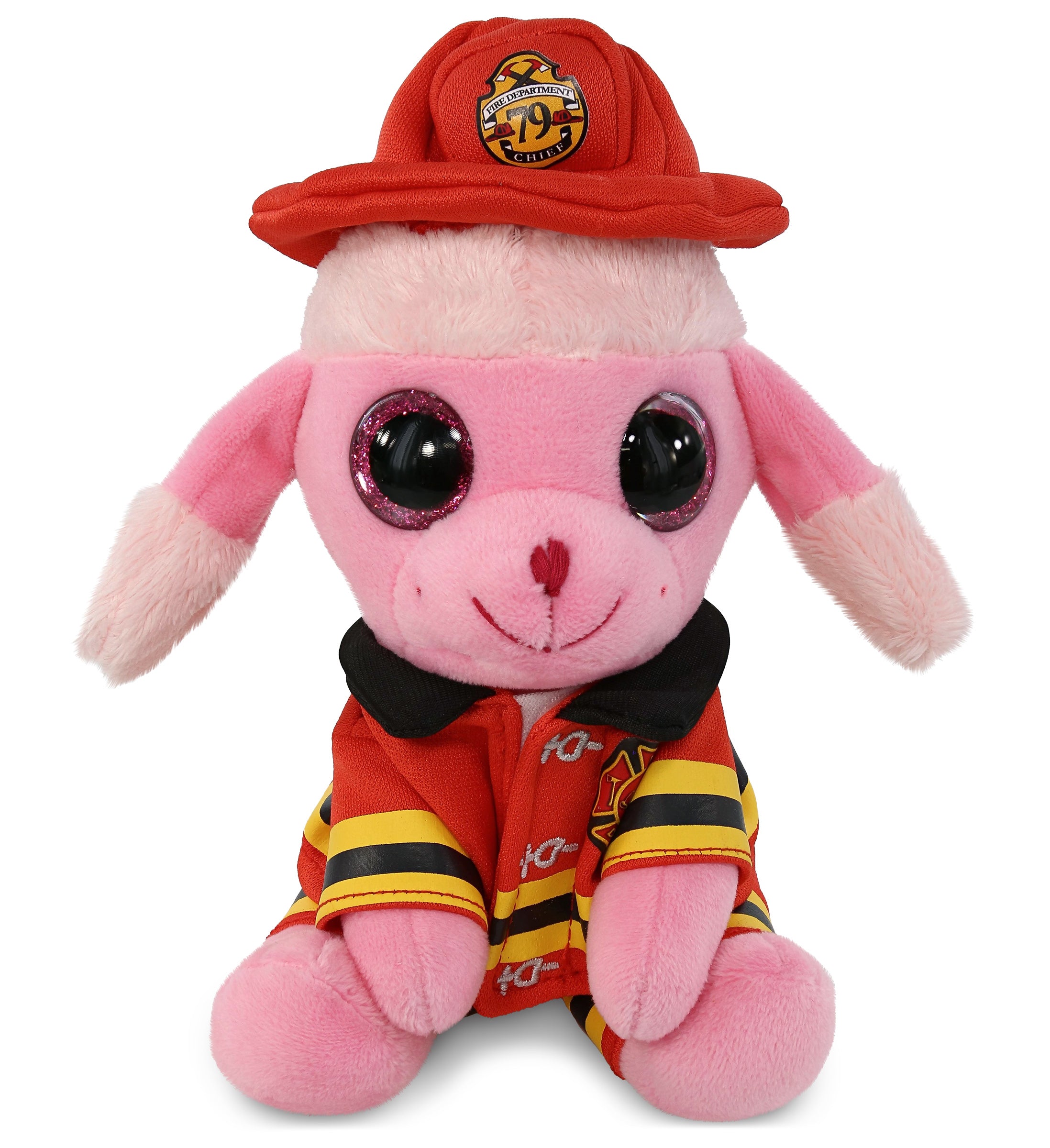 PLUSH FIREMAN - SPARKLE EYES PLUSH - SMALL PINK POODLE DOG