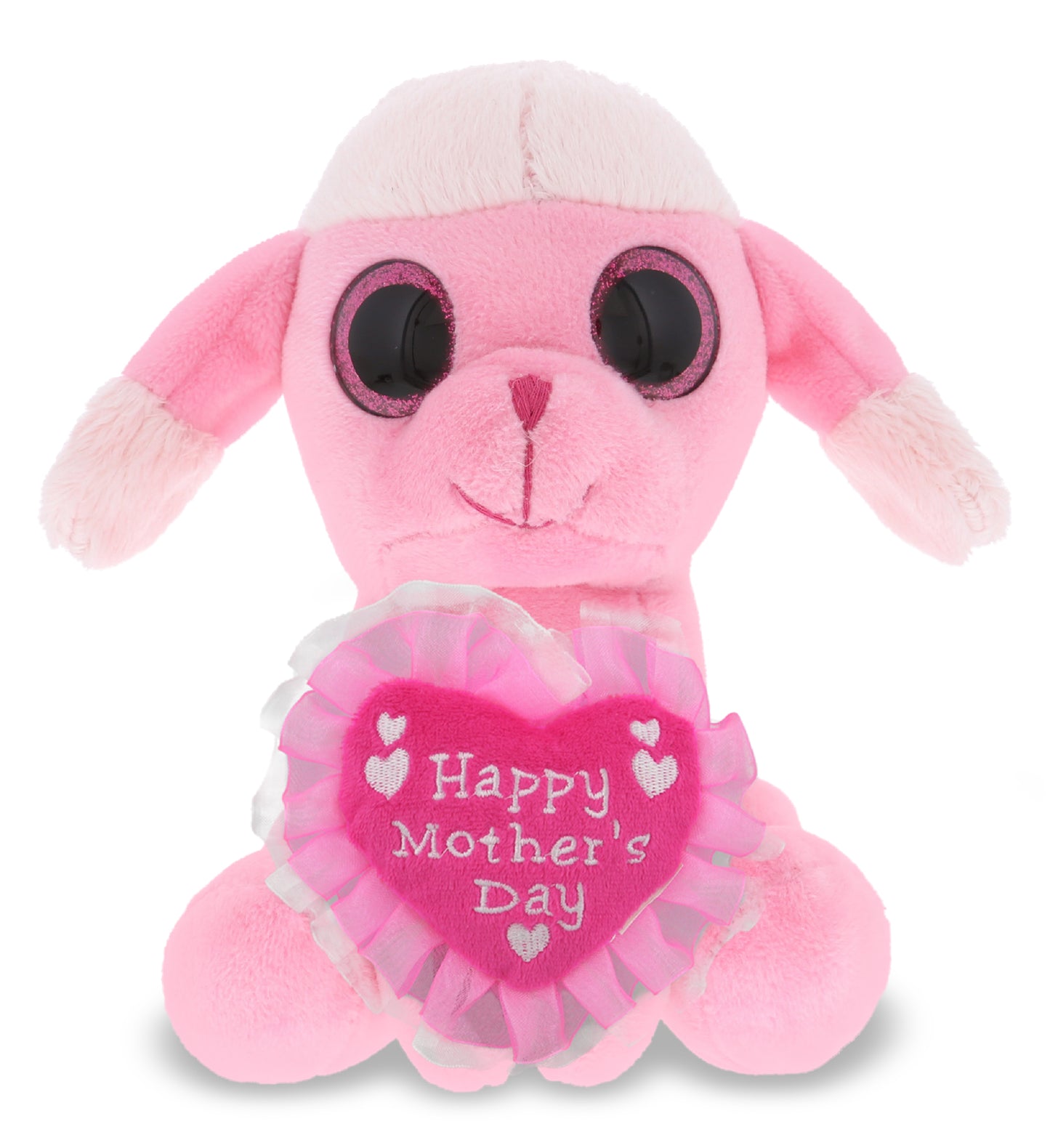 PLUSH MOTHERS DAY HEART - SPARKLE EYES PLUSH - SMALL PINK POODLE DOG