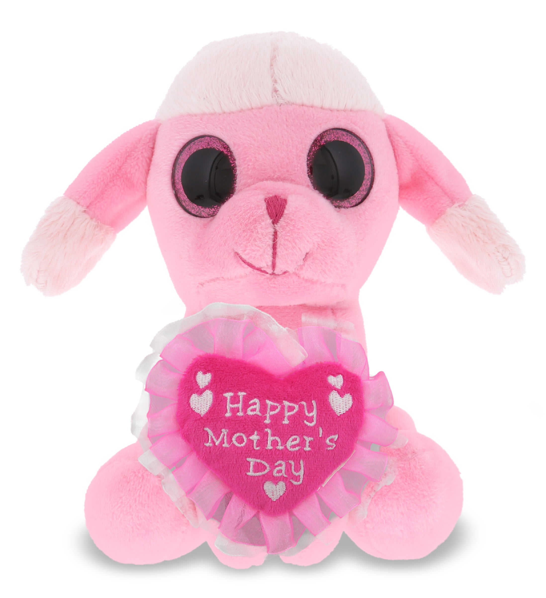 PLUSH MOTHERS DAY HEART - SPARKLE EYES PLUSH - SMALL PINK POODLE DOG
