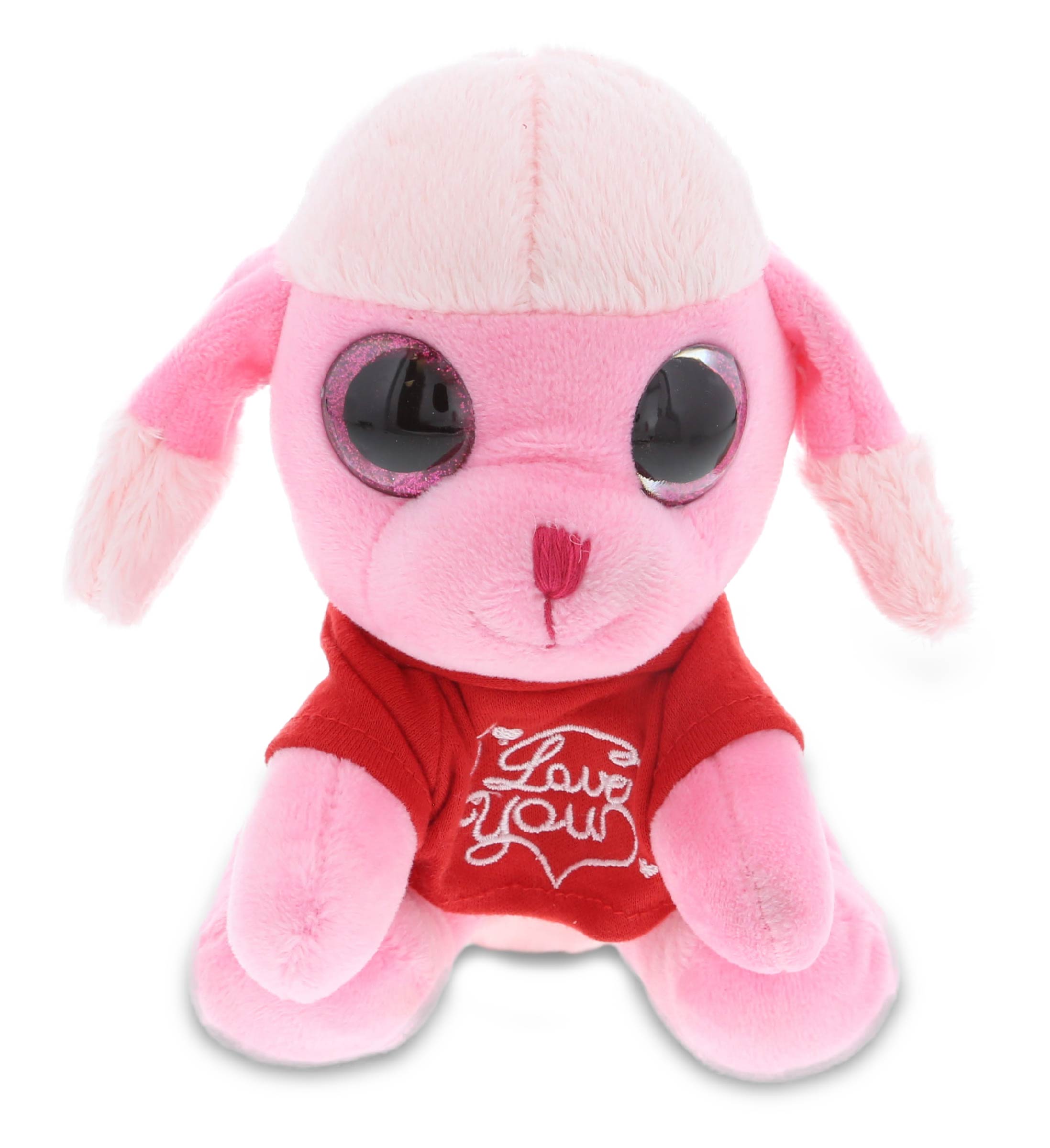 PLUSH I LOVE YOU RED SHIRT- SPARKLE EYES PLUSH - SMALL PINK POODLE DOG