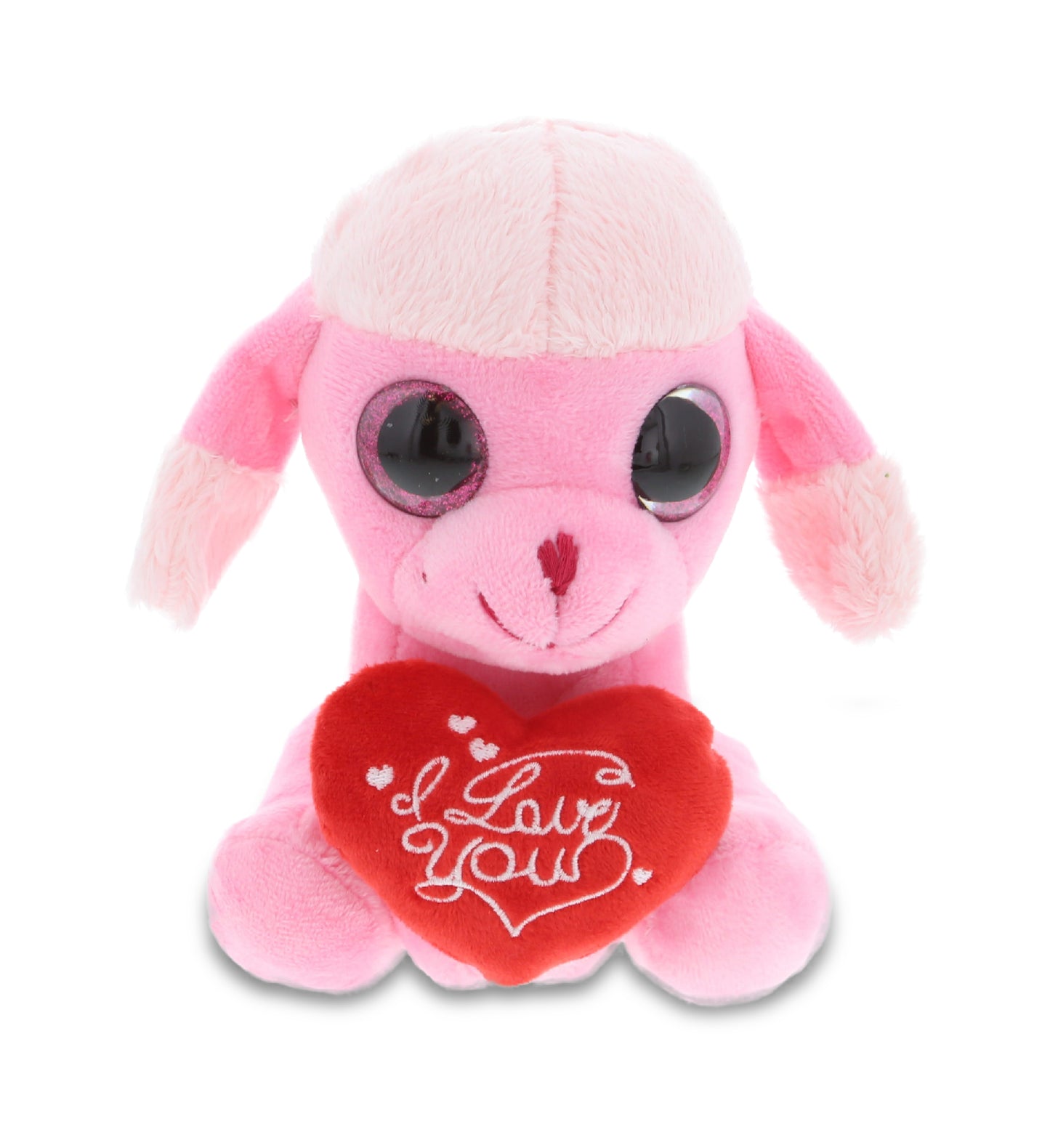 PLUSH I LOVE YOU RED HEART - SPARKLE EYES PLUSH - SMALL PINK POODLE DOG