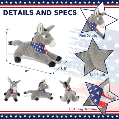 SUPER-SOFT PLUSH - LAYING DONKEY 9" WITH USA BANDANA