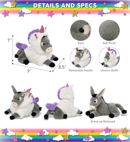 SUPER-SOFT PLUSH - LAYING DONKEY 9" WITH UNICORN DRESS UP
