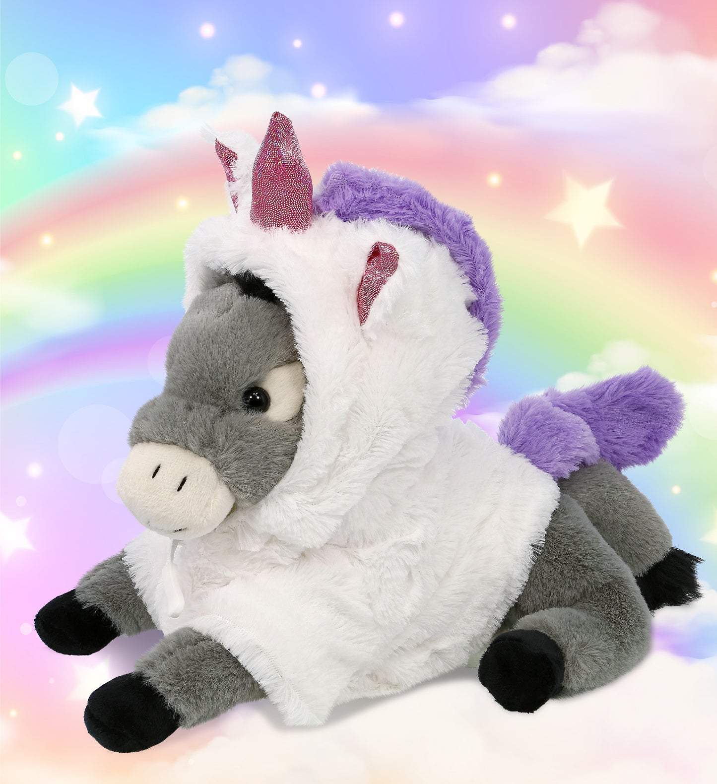 SUPER-SOFT PLUSH - LAYING DONKEY 9" WITH UNICORN DRESS UP
