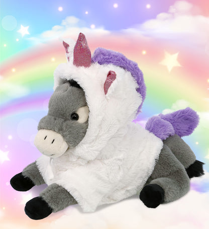 SUPER-SOFT PLUSH - LAYING DONKEY 9" WITH UNICORN DRESS UP