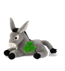 DolliBu Soft Laying Donkey Stuffed Animal with Green Plush Shamrock - 9 Inches