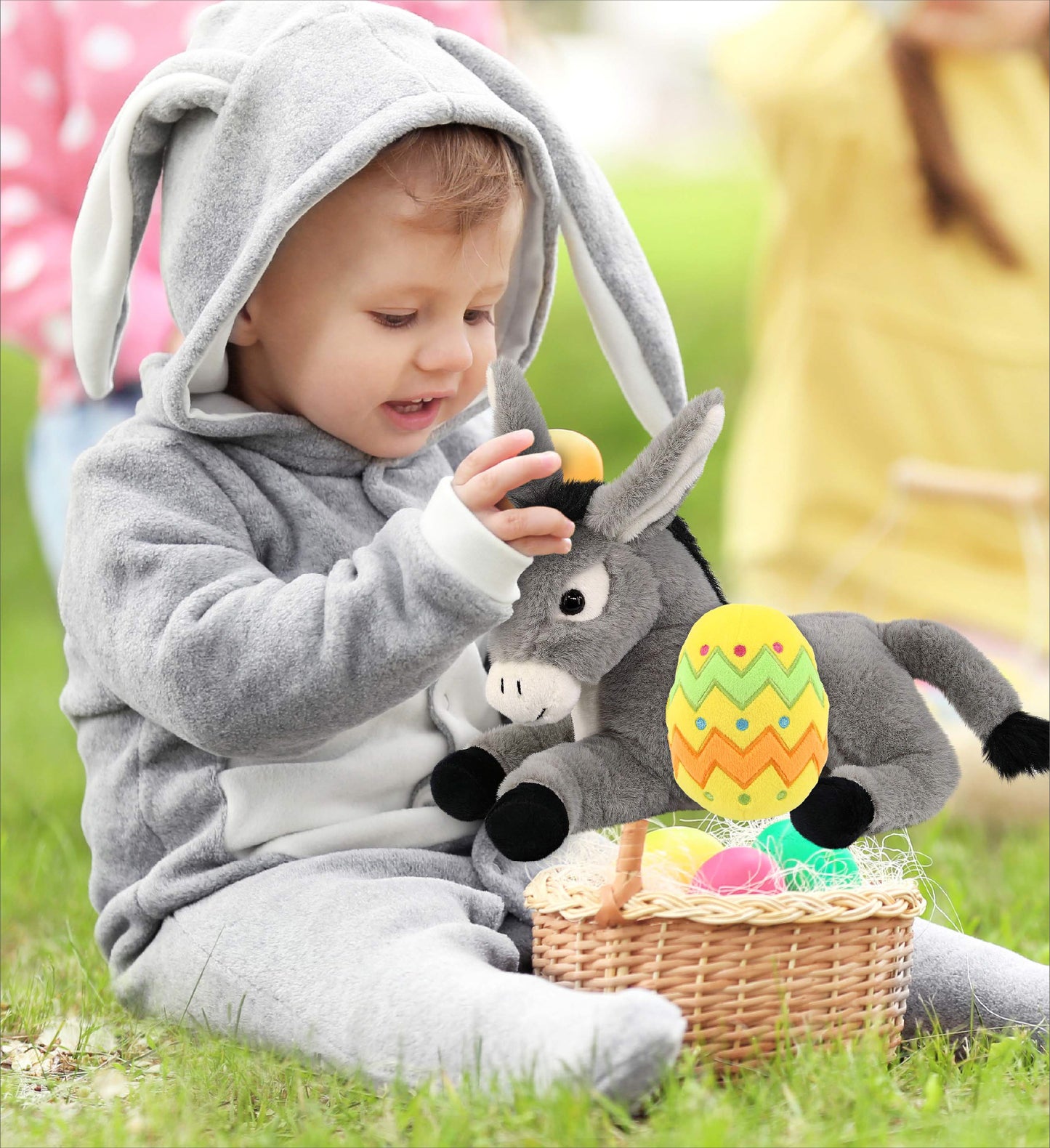 DolliBu Super Soft Lying Donkey with Yellow Easter Egg Plush Toy - 9 Inches