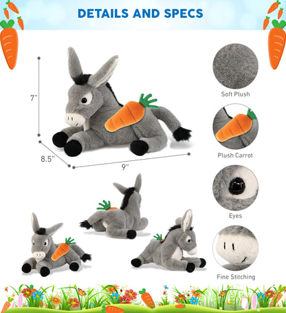 DolliBu Happy Easter Super Soft Plush Lying Donkey with Carrot Plush - 9 Inches