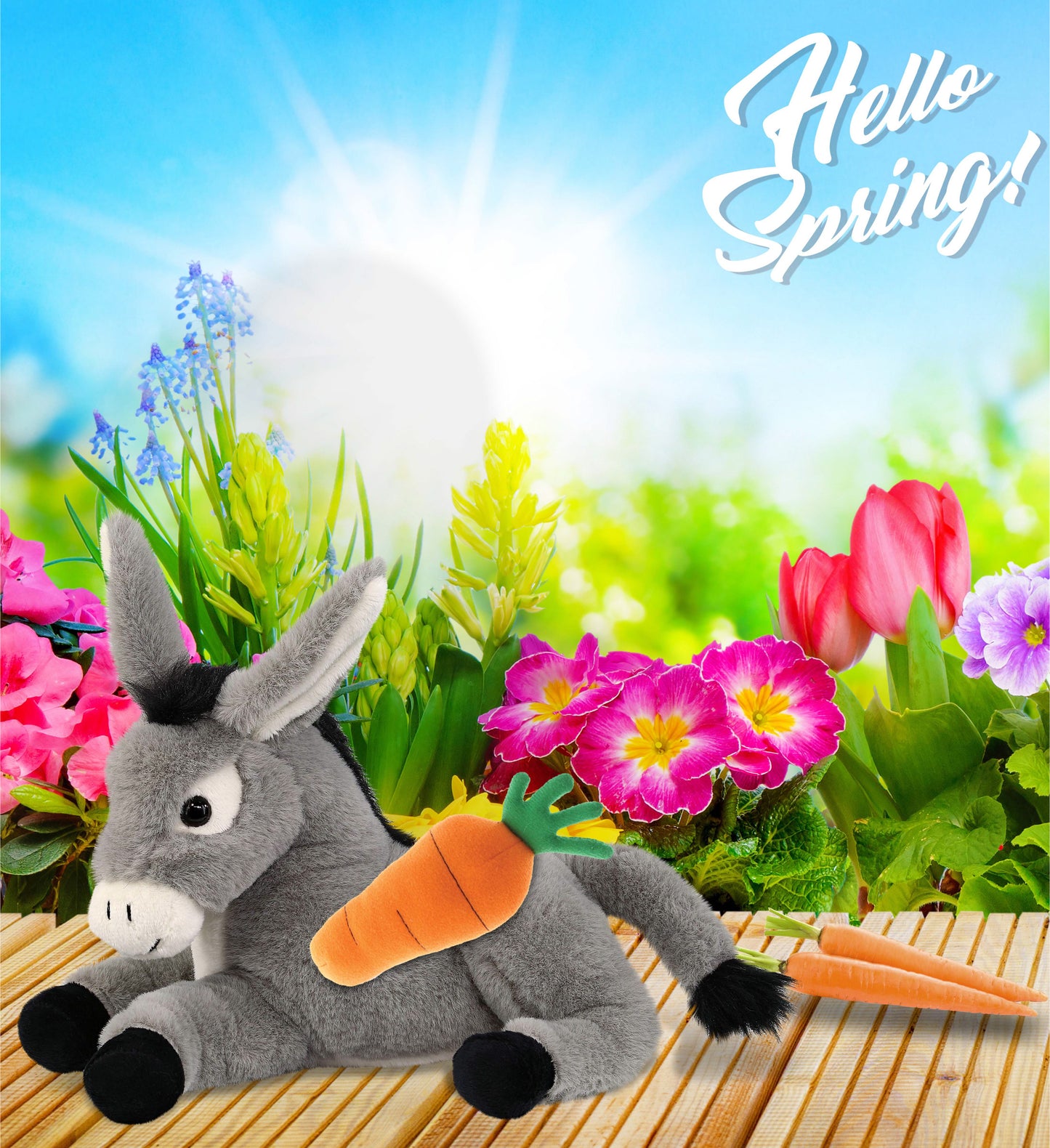 DolliBu Happy Easter Super Soft Plush Lying Donkey with Carrot Plush - 9 Inches