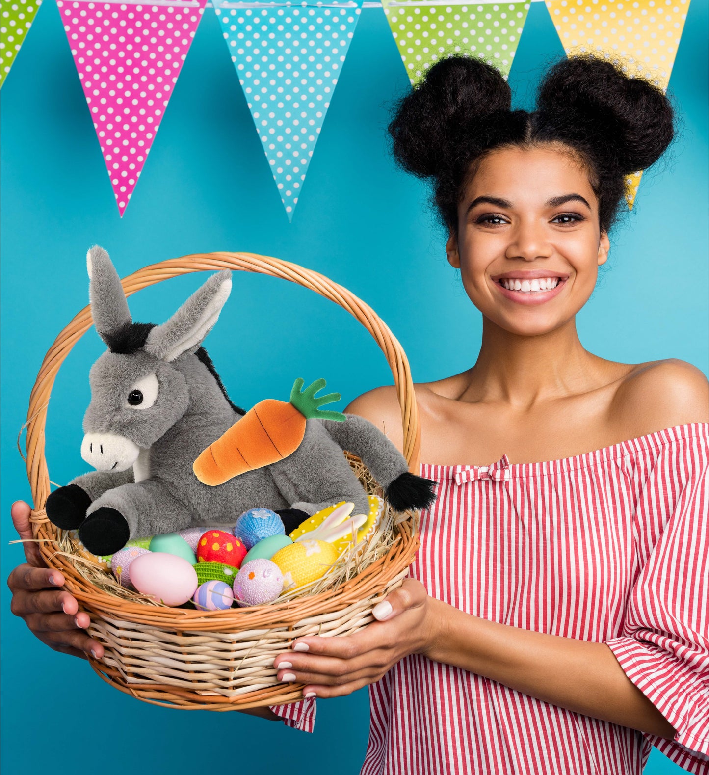 DolliBu Happy Easter Super Soft Plush Lying Donkey with Carrot Plush - 9 Inches