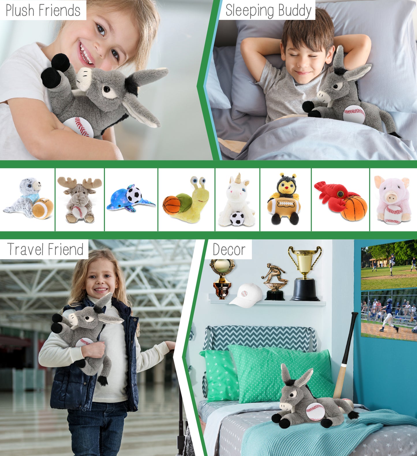 SUPER-SOFT PLUSH - LAYING DONKEY 9" WITH BASEBALL PLUSH