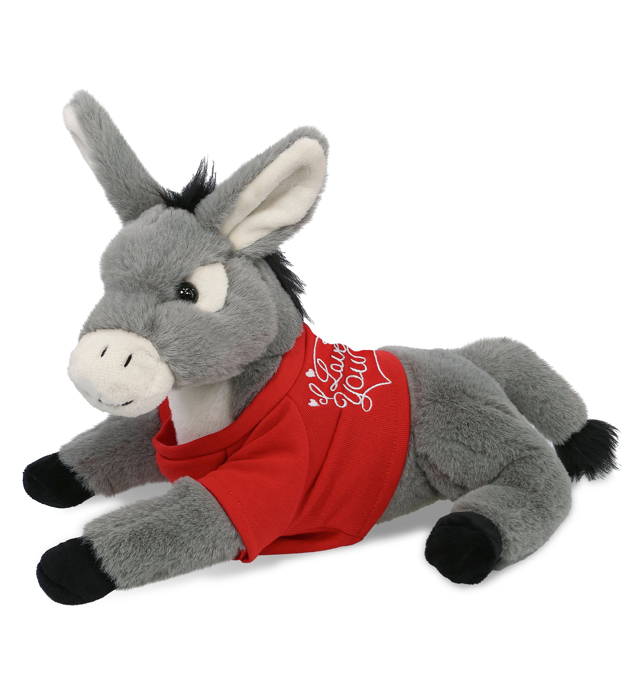 PLUSH I LOVE YOU RED SHIRT- SUPER-SOFT PLUSH - LAYING DONKEY 9"