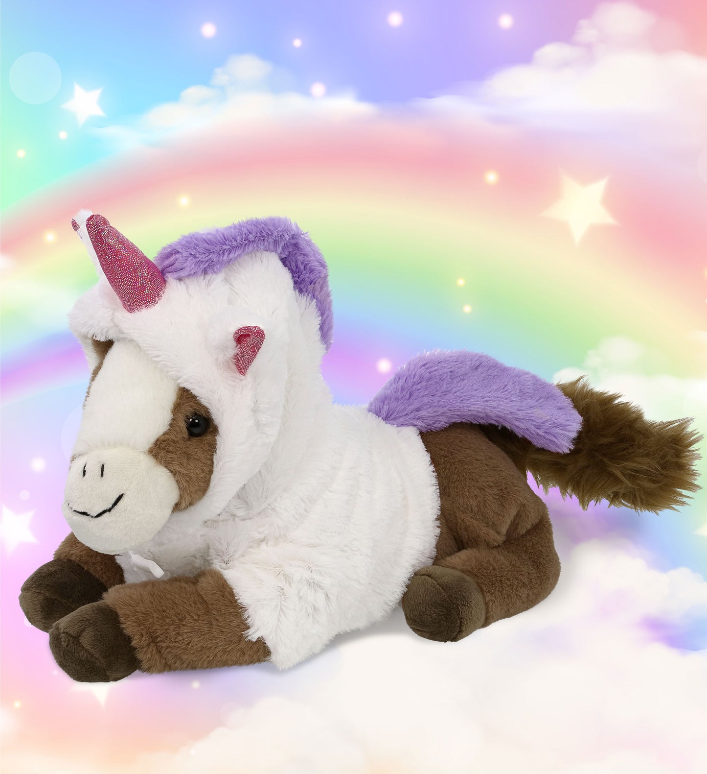SUPER-SOFT PLUSH - LAYING BROWN HORSE 12" WITH UNICORN DRESS UP