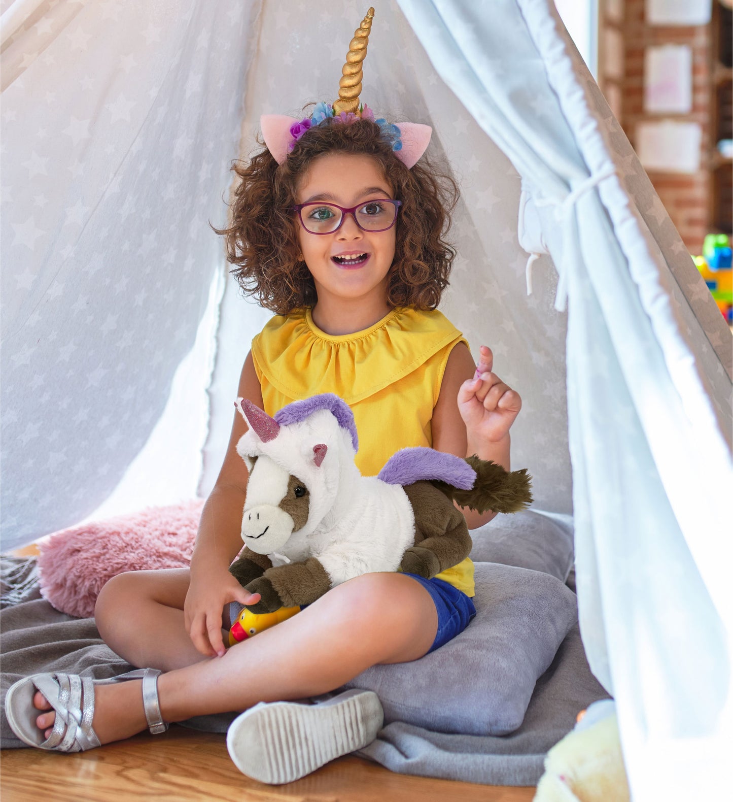 SUPER-SOFT PLUSH - LAYING BROWN HORSE 12" WITH UNICORN DRESS UP