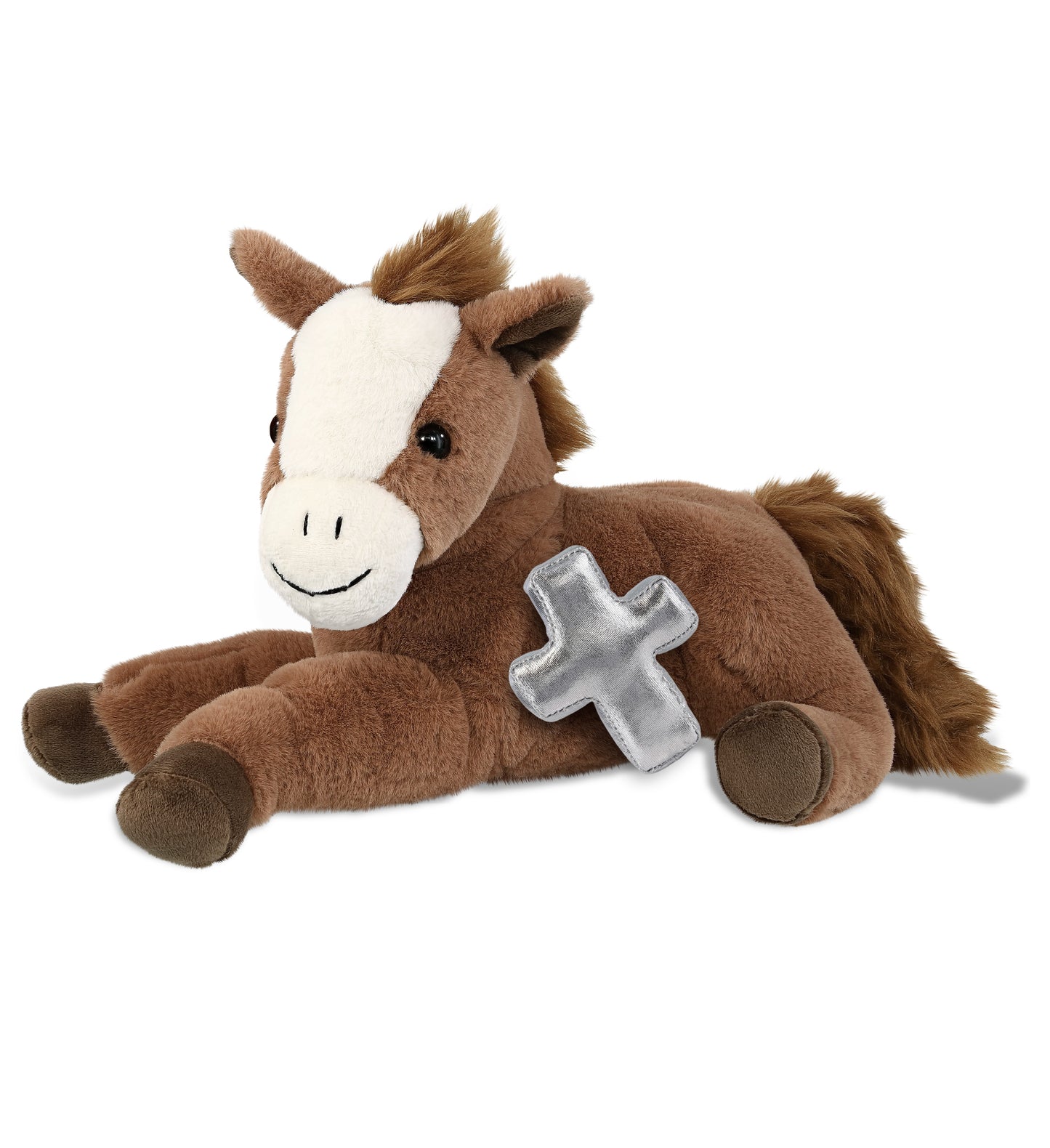 PLUSH CROSS - SUPER-SOFT PLUSH - LAYING BROWN HORSE 12"