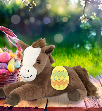 DolliBu Super Soft Lying Brown Horse with Yellow Easter Egg Plush - 12 Inches