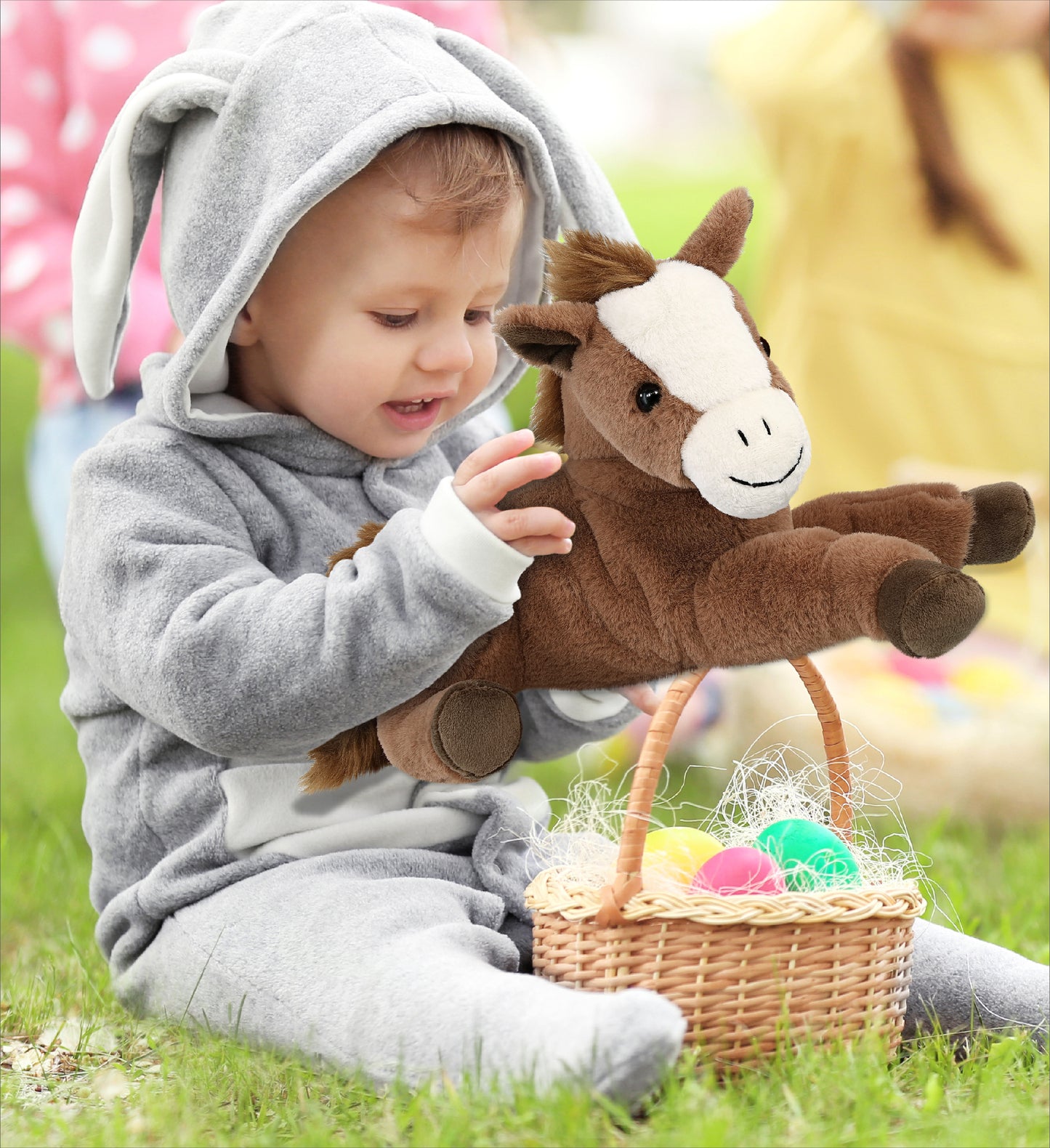 DolliBu Super Soft Lying Brown Horse with Yellow Easter Egg Plush - 12 Inches