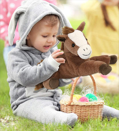 DolliBu Super Soft Lying Brown Horse with Yellow Easter Egg Plush - 12 Inches