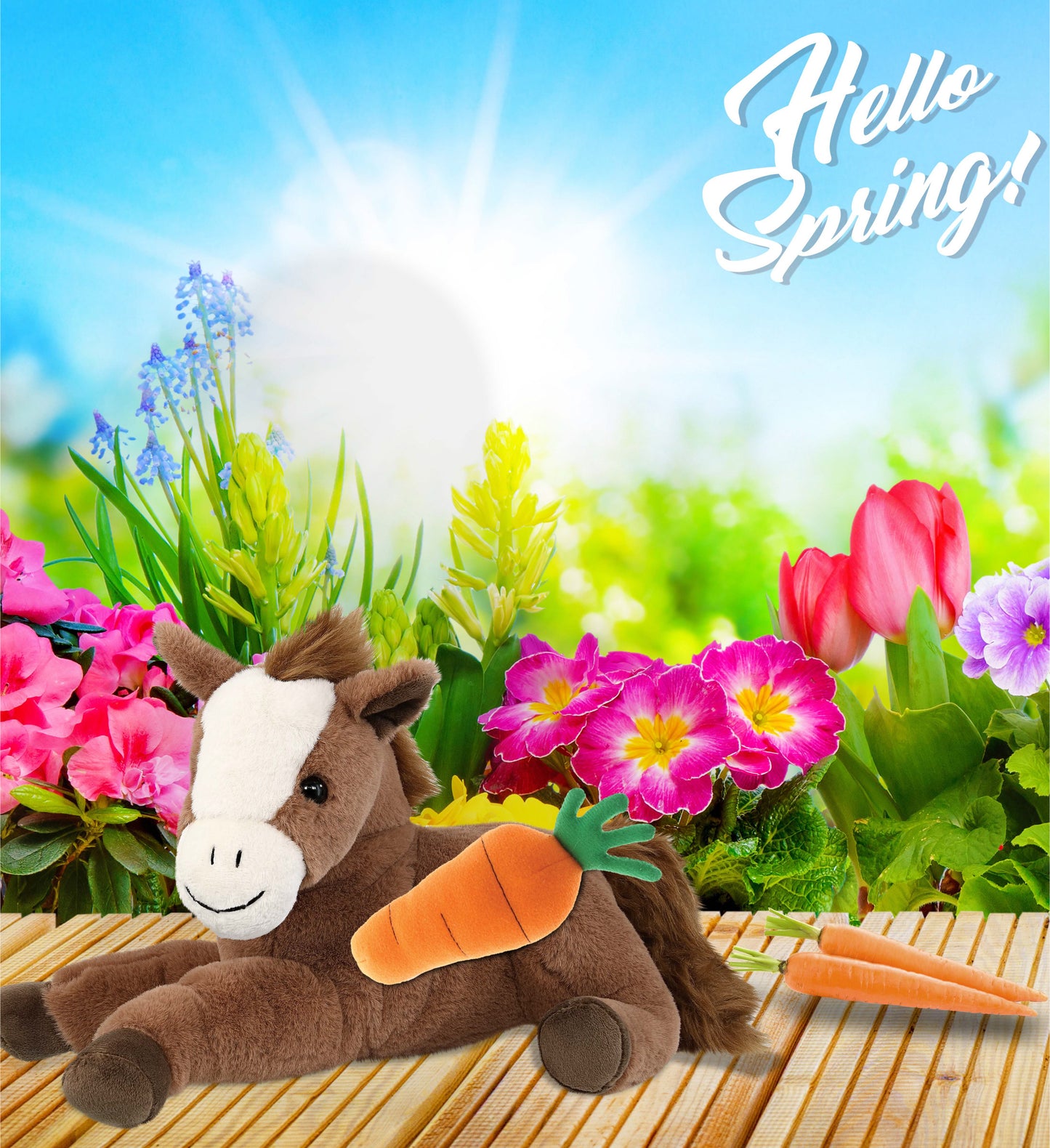 DolliBu Happy Easter Super Soft Plush Lying Brown Horse with Carrot - 12 Inches