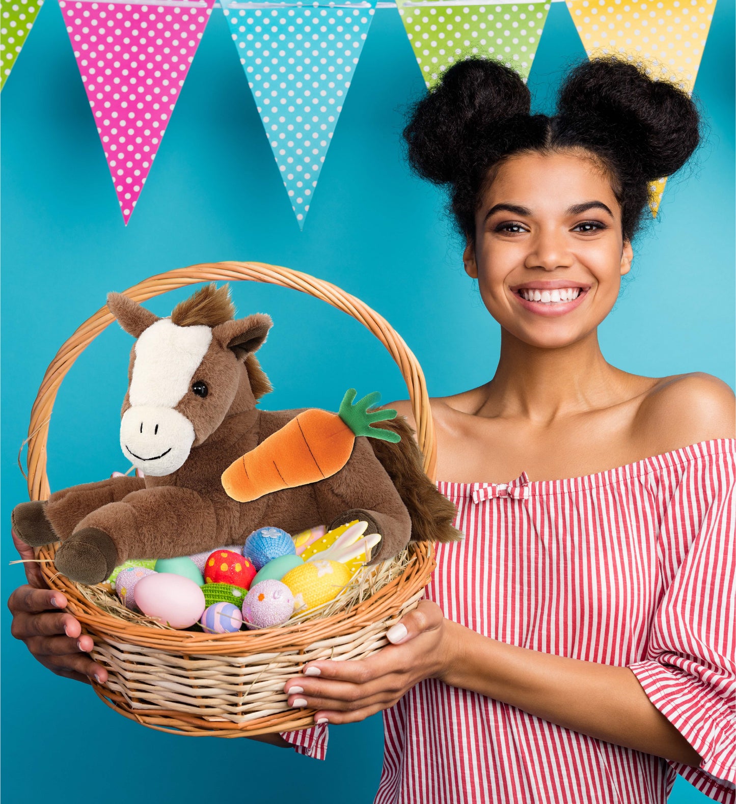DolliBu Happy Easter Super Soft Plush Lying Brown Horse with Carrot - 12 Inches